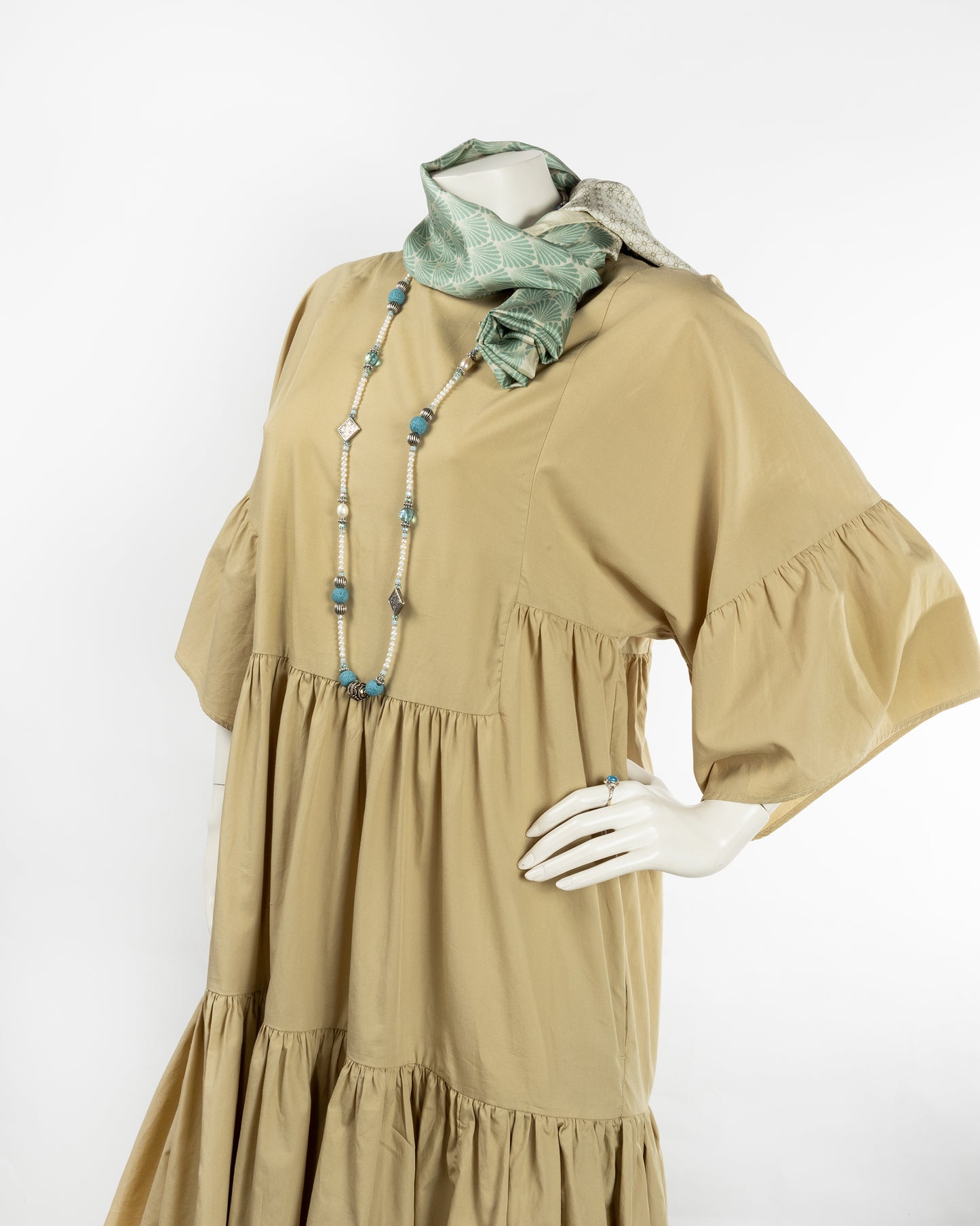 Langkette "Lava_Perlen" türkis/weiß