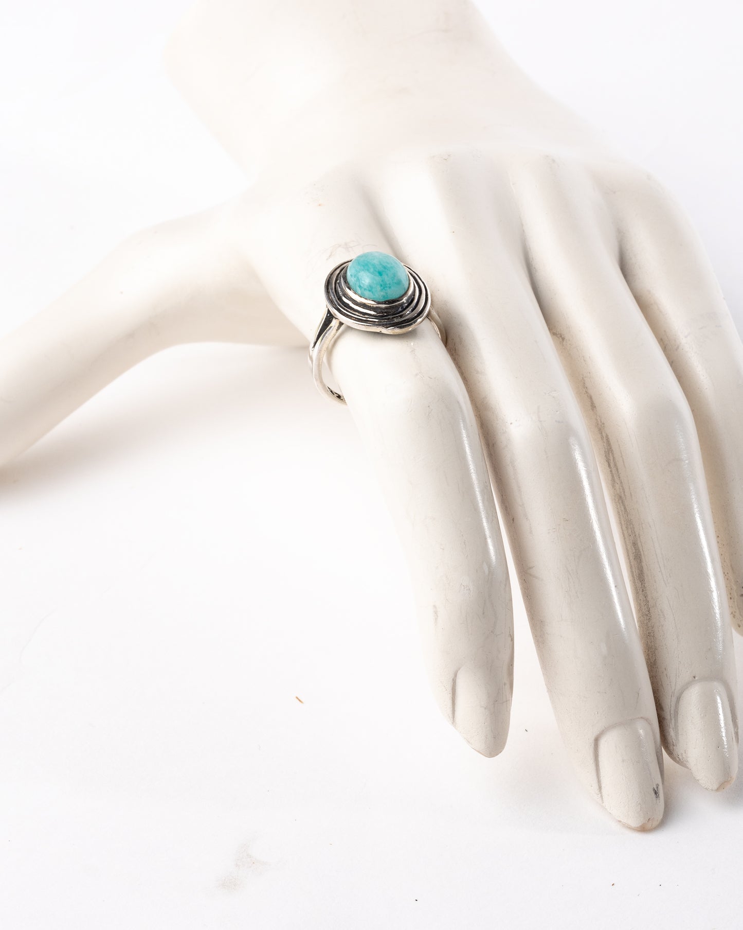 Ring "Larimar in geometric wreath"